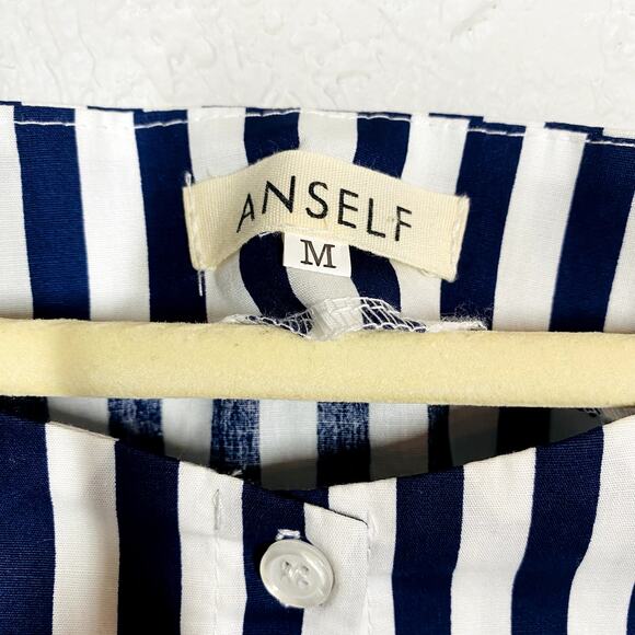 Anself Striped Off shoulder Blouse Button Up Shirt Long Sleeve Casual - M - Picture 4 of 4